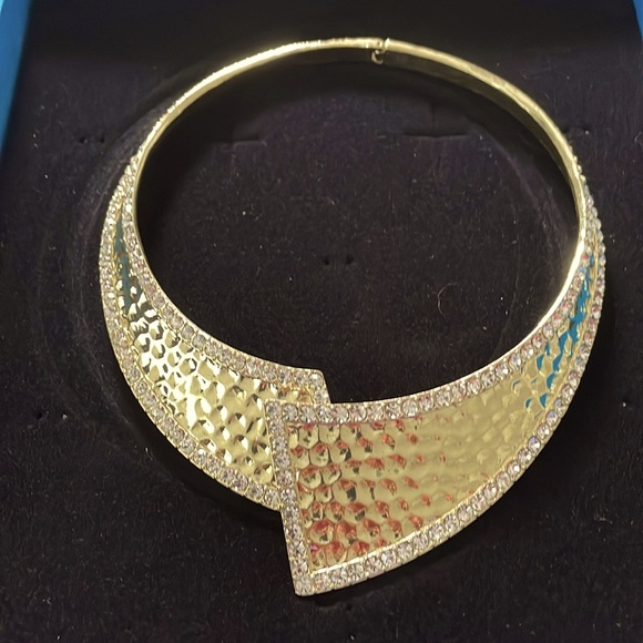 Fashion Gold Tone Necklace with CZ accents 16 inch collar - Picture 1 of 4